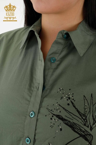 Wholesale Women's Dress Patterned Button Detailed Khaki - 20324 | KAZEE - Thumbnail