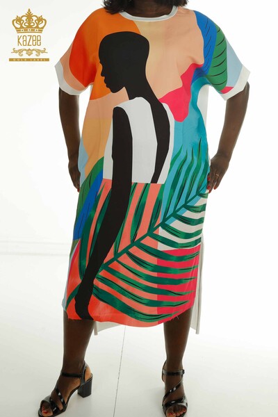 S&M - Wholesale Women's Dress Patterned Ecru - 2402-231040 | S&M