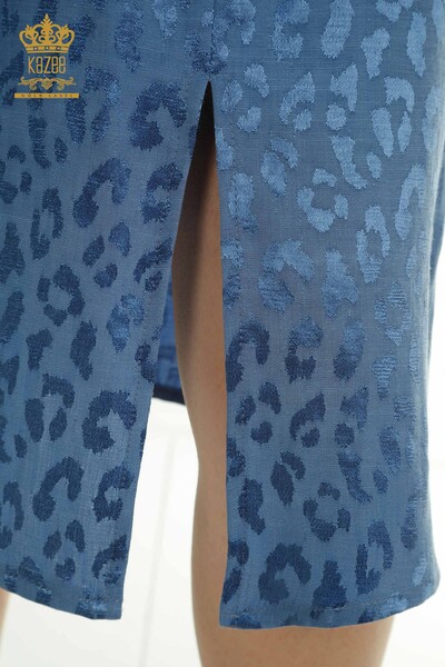 Wholesale Women's Dress with Sleeve Button Detail Blue - 2403-5050 | M&T - Thumbnail