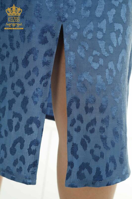 Wholesale Women's Dress with Sleeve Button Detail Blue - 2403-5050 | M&T