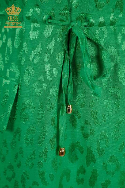 Wholesale Women's Dress with Sleeve Button Detail Green - 2403-5050 | M&T