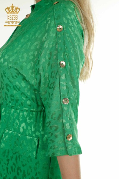 Wholesale Women's Dress with Sleeve Button Detail Green - 2403-5050 | M&T - Thumbnail