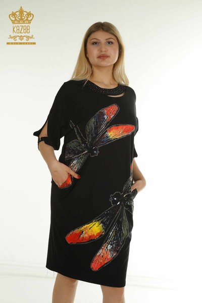 Wholesale Women's Dress Black with Sleeve Detail - 2403-5045 | M&T - Thumbnail