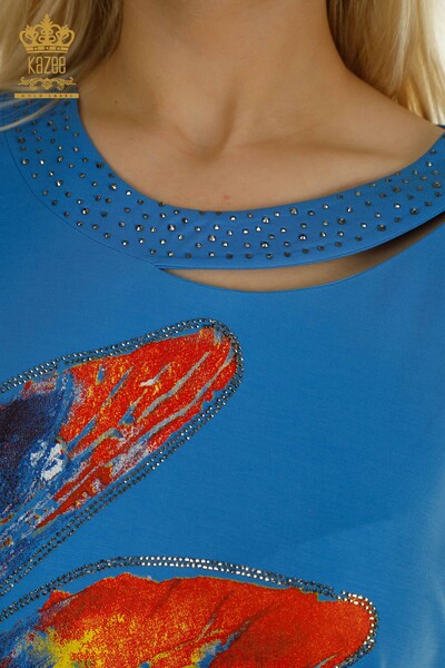 Wholesale Women's Dress with Sleeve Detail Blue - 2403-5045 | M&T - Thumbnail