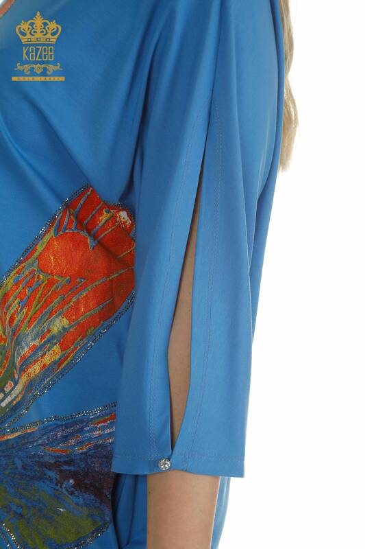 Wholesale Women's Dress with Sleeve Detail Blue - 2403-5045 | M&T