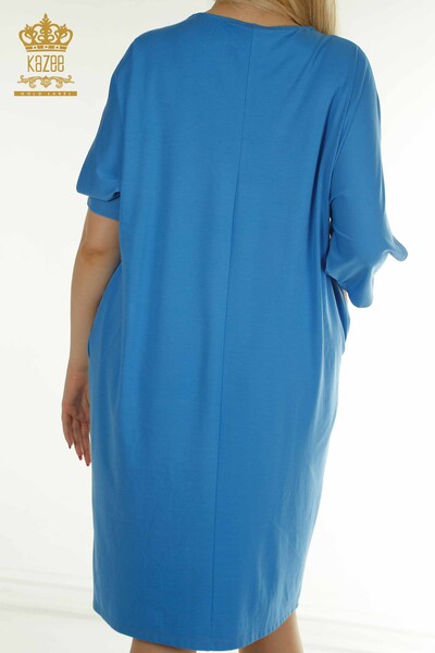 Wholesale Women's Dress with Sleeve Detail Blue - 2403-5045 | M&T - Thumbnail