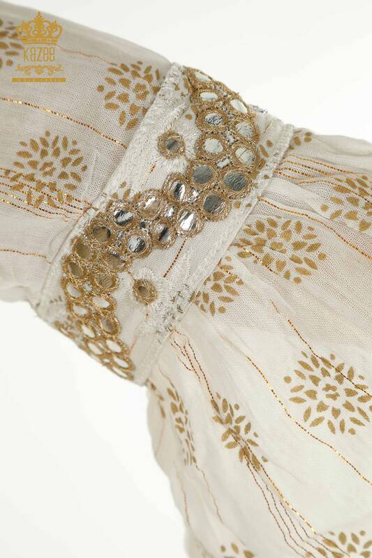 Wholesale Women's Dress Stone Embroidered Beige - 2404-1111 | D