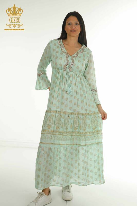 Wholesale Women's Dress Stone Embroidered Mint - 2404-1111 | D