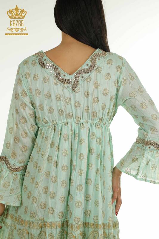 Wholesale Women's Dress Stone Embroidered Mint - 2404-1111 | D