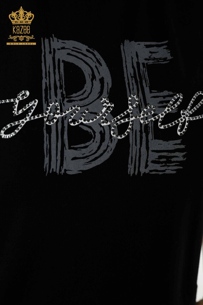 Wholesale Women's Dress - Stone Embroidered Pocket - Black - 20368 | KAZEE - 5