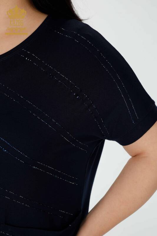 Wholesale Women's Dress Striped Pockets Navy - 7738 | KAZEE