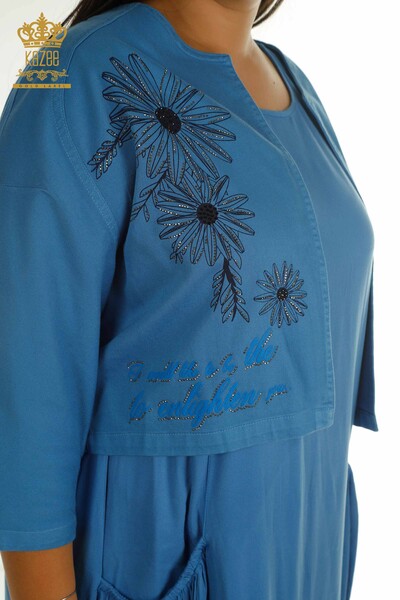 Wholesale Women's Dress Suit Stone Embroidered Blue - 2405-10136 | T - Thumbnail (2)