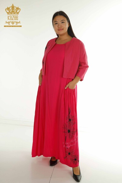 T - Wholesale Women's Dress Suit Stone Embroidered Fuchsia - 2405-10136 | T
