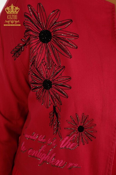 Wholesale Women's Dress Suit Stone Embroidered Fuchsia - 2405-10136 | T - Thumbnail (2)