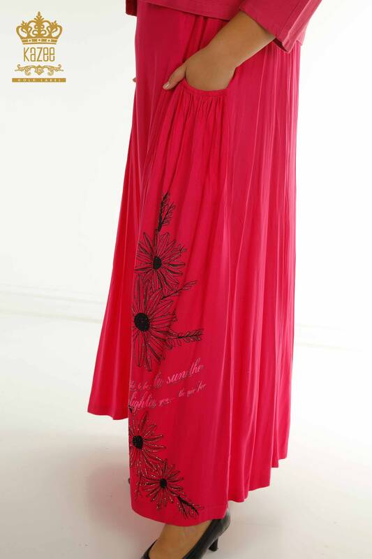 Wholesale Women's Dress Suit Stone Embroidered Fuchsia - 2405-10136 | T