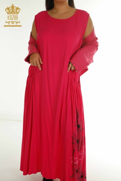 Wholesale Women's Dress Suit Stone Embroidered Fuchsia - 2405-10136 | T - Thumbnail