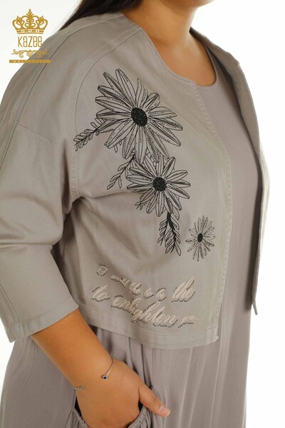 Wholesale Women's Dress Set - Stone Embroidered - Mink - 2405-10136 | T - Thumbnail (2)