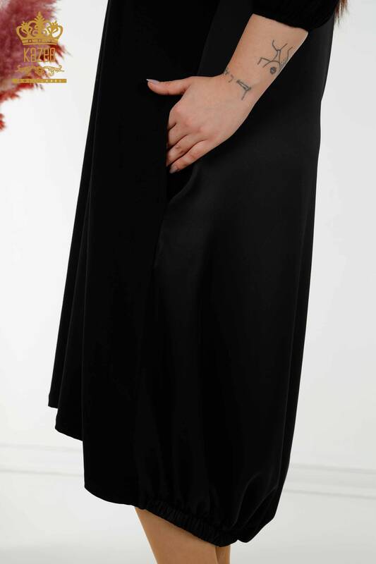 Wholesale Women's Dress With Text Detailed Black - 20331 | KAZEE