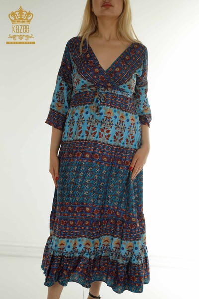 Wholesale Women's Dress Tie-up Blue - 2404-Style-8 | D - Thumbnail