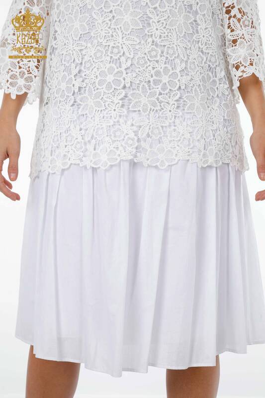 Wholesale Women's Dress Tulle Detailed Ecru - 17175 | KAZEE