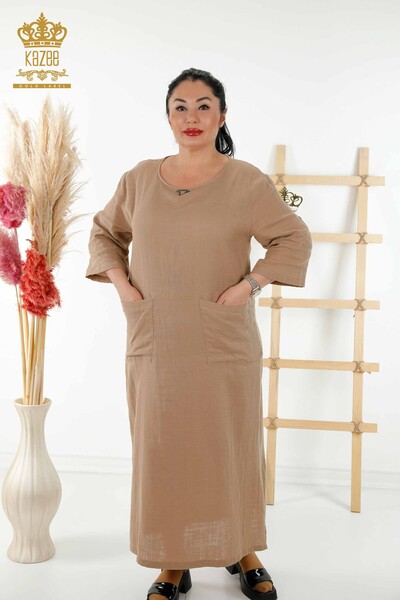 Wholesale Women's Dress - Two Pockets - Beige - 20404 | KAZEE - Thumbnail