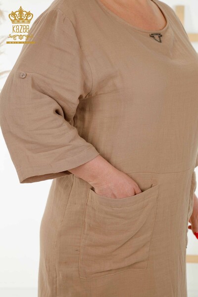 Wholesale Women's Dress - Two Pockets - Beige - 20404 | KAZEE - Thumbnail