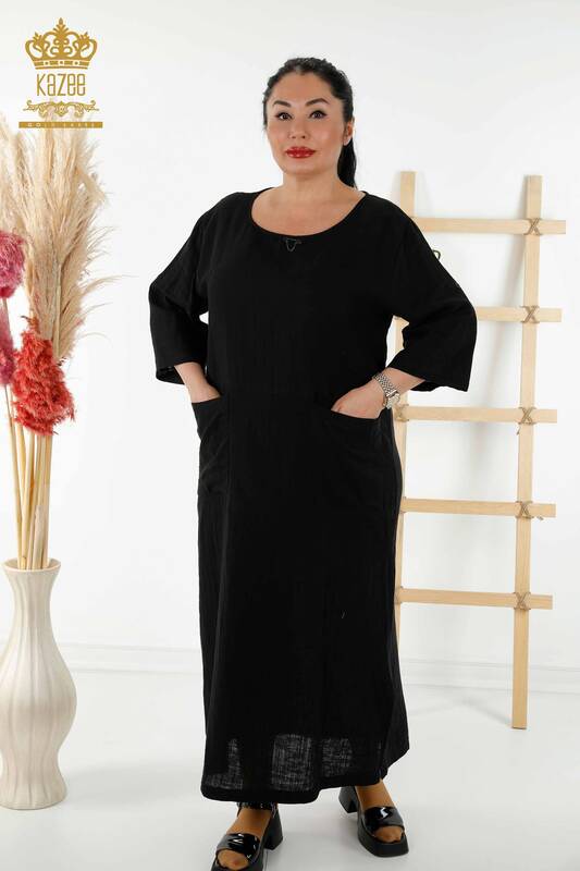 Wholesale Women's Dress - Two Pockets - Black - 20404 | KAZEE