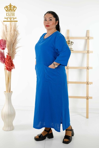 Wholesale Women's Dress - Two Pockets - Dark Blue - 20404 | KAZEE - Thumbnail