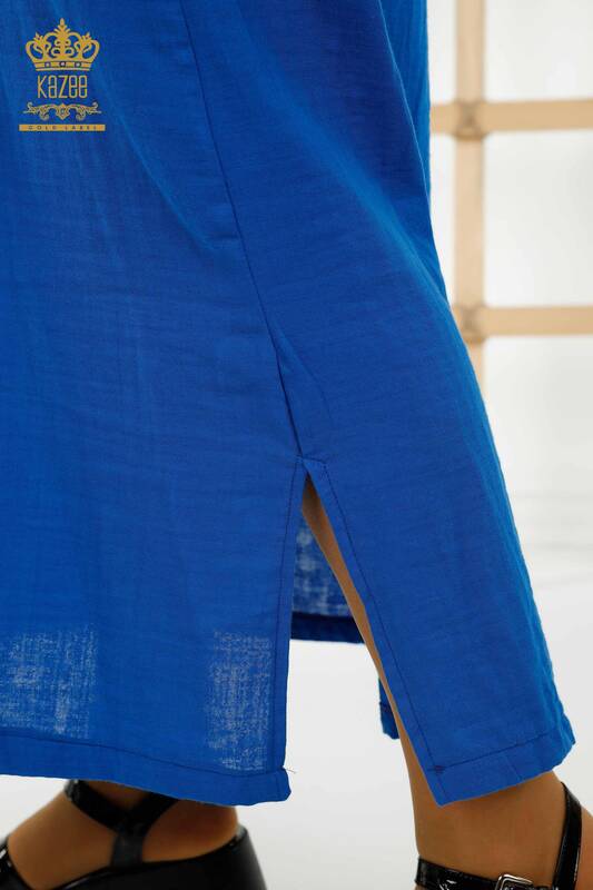 Wholesale Women's Dress - Two Pockets - Dark Blue - 20404 | KAZEE