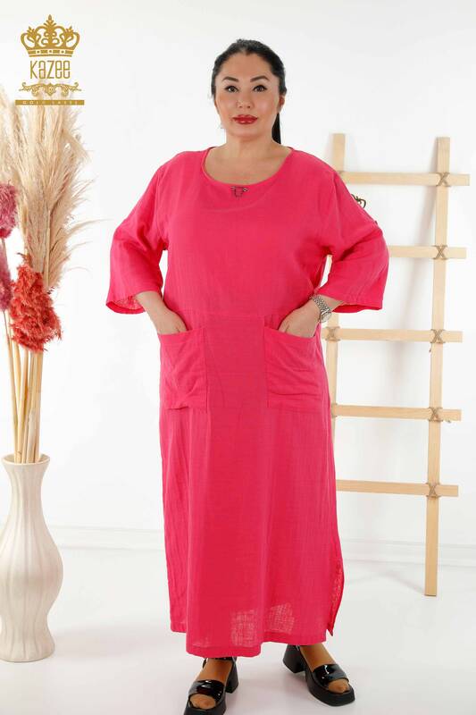 Wholesale Women's Dress - Two Pockets - Fuchsia - 20404 | KAZEE