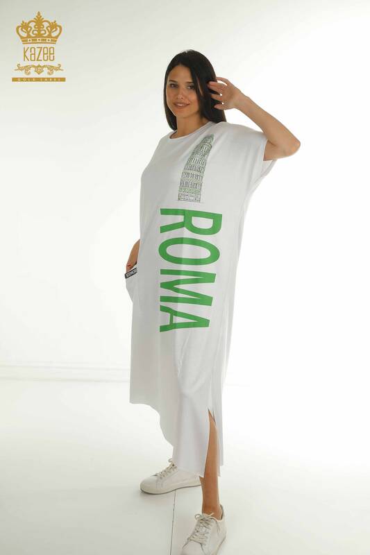 Wholesale Women's Dress Ecru with Text Detail - 2402-231046 | S&M