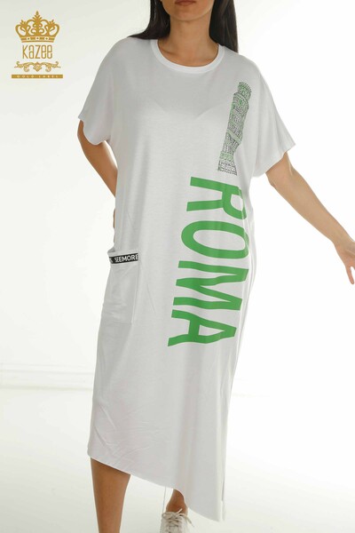 Wholesale Women's Dress Ecru with Text Detail - 2402-231046 | S&M - Thumbnail