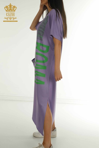 Wholesale Women's Dresses with Text Detail Lilac - 2402-231046 | S&M - Thumbnail