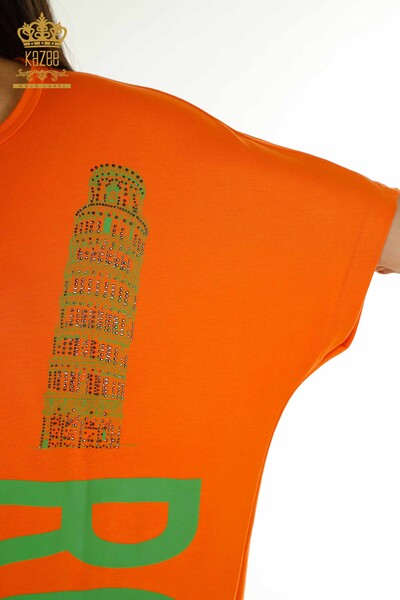 Wholesale Women's Dresses Orange with Text Detail - 2402-231046 | S&M - Thumbnail