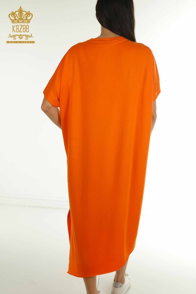 Wholesale Women's Dresses Orange with Text Detail - 2402-231046 | S&M - Thumbnail
