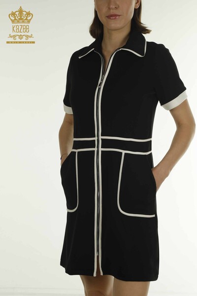 Kazee - Wholesale Women's Dress - Zippered - Black Ecru - 17722 | KAZEE (1)