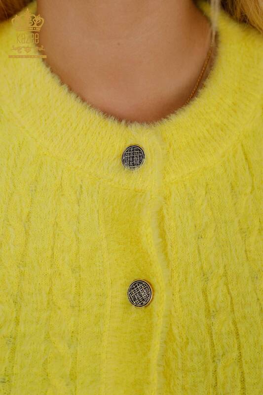 Wholesale Women's Cardigan Angora Knitted Yellow - 30321 | KAZEE