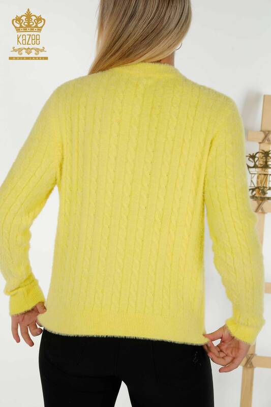 Wholesale Women's Cardigan Angora Knitted Yellow - 30321 | KAZEE