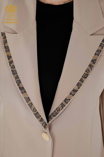 Wholesale Women's Jacket - Buttoned - Tiger Pattern Beige - 20292 | KAZEE - Thumbnail