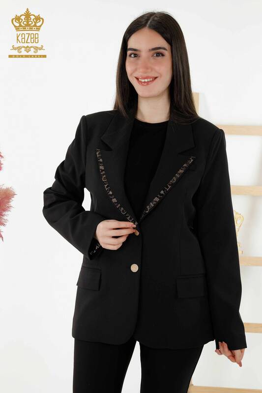 Wholesale Women's Jacket Buttoned Tiger Pattern - Black - 20292 | KAZEE