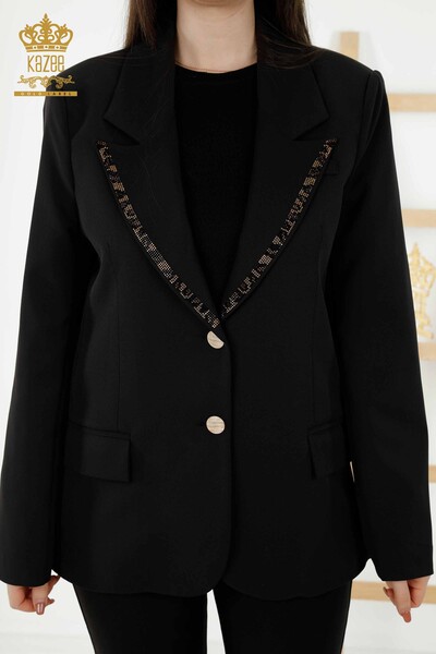 Wholesale Women's Jacket Buttoned Tiger Pattern - Black - 20292 | KAZEE - Thumbnail (2)