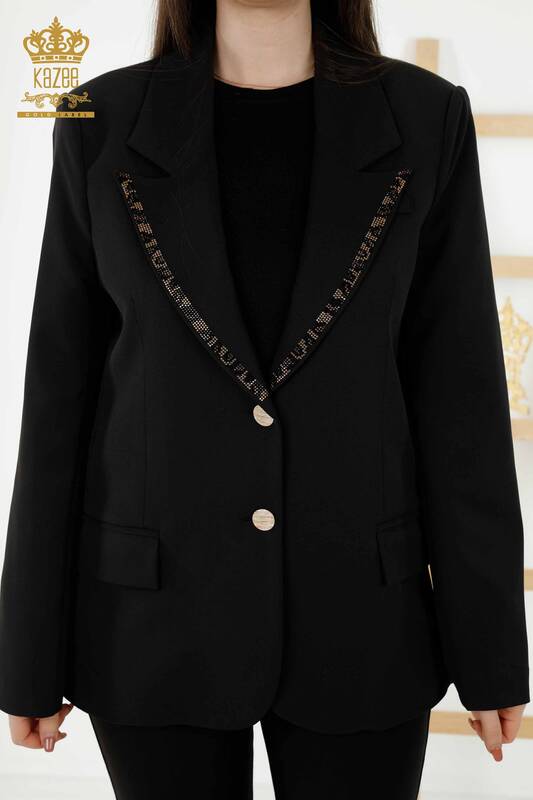 Wholesale Women's Jacket Buttoned Tiger Pattern - Black - 20292 | KAZEE