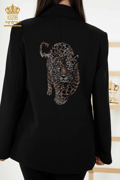 Wholesale Women's Jacket Buttoned Tiger Pattern - Black - 20292 | KAZEE - Thumbnail