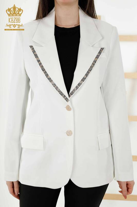 Wholesale Women's Jacket Buttoned Tiger Pattern Ecru - 20292 | KAZEE
