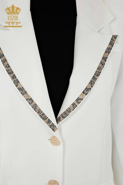 Wholesale Women's Jacket Buttoned Tiger Pattern Ecru - 20292 | KAZEE - Thumbnail (2)