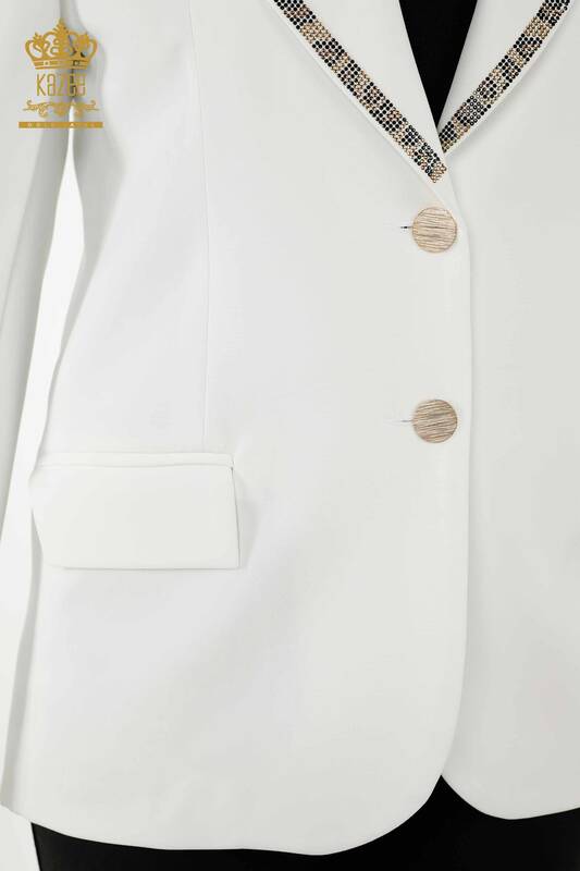 Wholesale Women's Jacket Buttoned Tiger Pattern Ecru - 20292 | KAZEE