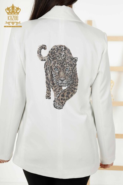 Wholesale Women's Jacket Buttoned Tiger Pattern Ecru - 20292 | KAZEE - Thumbnail