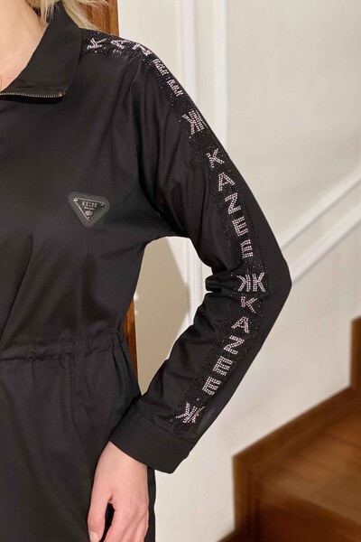Wholesale Women's Jacket Sleeve Stone Embroidered Zipper Long - 17307 | KAZEE - Thumbnail