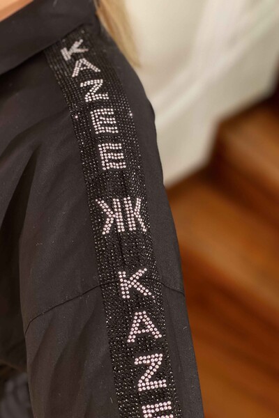 Wholesale Women's Jacket Sleeve Stone Embroidered Zipper Long - 17307 | KAZEE - Thumbnail