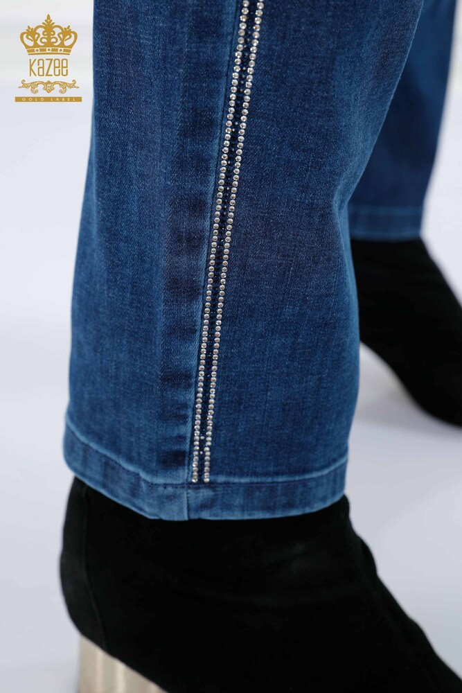 Wholesale Women's Jeans With Pocket Detailed Stripe Stone Embroidered - 3571 | KAZEE - 4